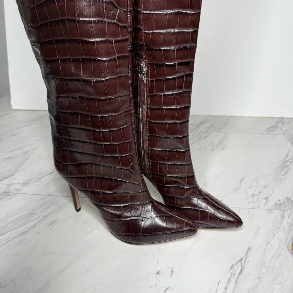 Schutz Maryana Brown Crocodile Over The Knee Boot 5 1/2 B
